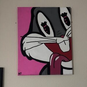 Cartoon Character Canvas Art in Pink and Gray